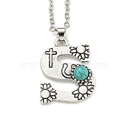 Letter A~Z Antique Silver Plated Alloy with Synthetic Turquoise Pendant Necklaces, with Iron Cable Chains, Letter S, 18.70 inch(475mm), Letter S: 28x22mm(NJEW-G080-01S)