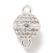 Brass Micro Pave Clear Cubic Zirconia Magnetic Clasps, Round, 925 Sterling Silver Plated, 13x8x8mm, Hole: 1.4mm(KK-P284-01A-S)