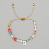 Initial Letter Natural Pearl Braided Bead Bracelet, Adjustable Bracelet, Letter O, 11 inch(28cm)(LO8834-15)