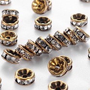 Brass Rhinestone Spacer Beads, Grade AAA, Straight Flange, Nickel Free, Antique Bronze Metal Color, Rondelle, Crystal, 8x3.8mm, Hole: 1.5mm(RB-A014-Z8mm-01AB-NF)