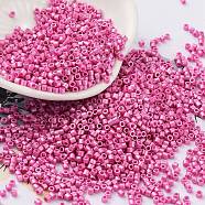 Baking Paint Glass Seed Beads, Cylinder, Hot Pink, 2x1.5mm, Hole: 1mm, about 50398pcs/pound(SEED-S042-15B-27)