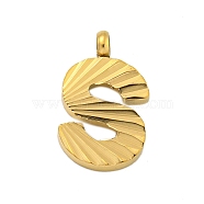 Ion Plating(IP) 304 Stainless Steel Charms, Handmade Engrave Figure, Full Polished, Golden, Letter S, 14x8.5x2mm, Hole: 1.8mm(STAS-G345-01G-S)