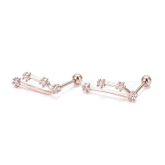 Brass Micro Pave Clear Cubic Zirconia Stud Earrings, with 304 Stainless Steel Pin and Ear Nut, Constellation/Zodiac Sign, Rose Gold, Aries, 15x5mm, Pin: 0.8mm(EJEW-F258-01K-RG)