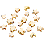 Brass Beads and Alloy Beads, Heart & Moon & Cross & Star, Real 18K Gold Plated, 4 shapes, 10pcs/shape, 40pcs/box(KK-BC0006-12G)