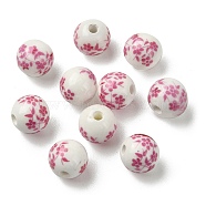 Handmade Printed Porcelain Round Beads, with Flower Pattern, Lavender, 10mm, Hole: 2mm(PORC-YW0001-05B)