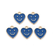 Alloy Enamel Charms, Cadmium Free & Lead Free, Light Gold, Heart with Smile, Marine Blue, 13x12x1.5mm, Hole: 1.6mm(ENAM-T016-12C-RS)
