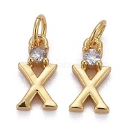Brass Micro Pave Clear Cubic Zirconia Pendants, with Jump Rings, Real 18K Gold Plated, Long-Lasting Plated, Letter, Letter.X, 9.5x5x2mm(ZIRC-Z011-35X)