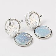 Opalite Pendants, with Brass Diffuser Locket Findings, Flat Round, 31x26x8mm, Hole: 4mm(G-G910-I03)
