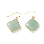 Natural Green Aventurine Dangle Earrings, Square, with Brass Findings, Lead Free & Cadmium Free, Golden, 35mm, Pin: 0.6mm(EJEW-J093-02)