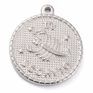 304 Stainless Steel Pendants, Flat Round with Constellation, Scorpio, 29x26x3mm, Hole: 2mm(STAS-O140-02P-C)