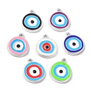 CCB Plastic Enamel Pendants, Flat Round with Evil Eye, Mixed Color, 17.5~18x15x2.5mm, Hole: 1.5mm(CCB-F024-02P)