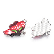 Printed Alloy Pendants, with Enamel, Butterfly, Platinum, Red, 24.5x16x2mm, Hole: 2mm(PALLOY-R111-24B)