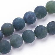 Natural Moss Agate Beads Strands, Frosted, Round, 4mm, Hole: 0.8mm, about 95pcs/strand, 15.3 inch(39cm)(G-F520-58-4mm)