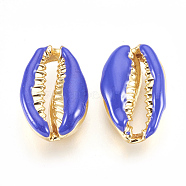Alloy Beads, with Enamel, Shell, Real 18K Gold Plated, Blue, 19~20x12~12.5x6mm(X-ENAM-J642-05)
