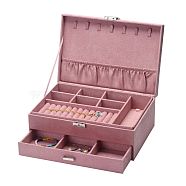 Velvet & Wood Jewelry Boxes, Portable Jewelry Storage Case, with Alloy Lock, for Ring Earrings Necklace, Rectangle, Flamingo, 27.3x19.5x10.3cm(VBOX-I001-04E)