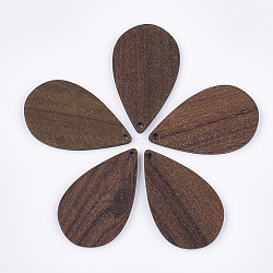 Walnut Wood Pendants, Teardrop, Saddle Brown, 39.5x24x2mm, Hole: 1.8mm(X-WOOD-S054-08)