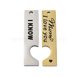 201 Stainless Steel Big Pendants, Rectangle with Word Mom I Love You & I Know, Golden & Stainless Steel Color, 50x12x1.5mm, Hole: 2.5mm, 2pcs/set(STAS-R002-21PG-04)