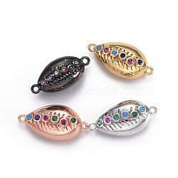 Brass Micro Pave Cubic Zirconia Links, Cowrie Shell, Colorful, Mixed Color, 20.5x10~11x5~6.5mm, Hole: 1.4mm(ZIRC-F094-02)