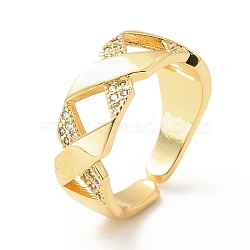 Cubic Zirconia Rhombus Open Cuff Ring, Real 18K Gold Plated Brass Jewelry for Women, Lead Free & Cadmium Free, Clear, US Size 5 1/4(15.9mm)(RJEW-H101-04G)