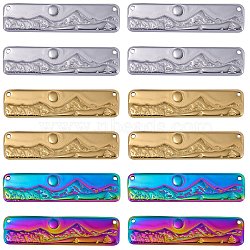 12Pcs 3 Colors Ion Plating(IP) 304 Stainless Steel Pendants, Rectangle with Mountain Charm, Mixed Color, 10x40x1.5mm, Hole: 1.2mm, 4pcs/color(STAS-SZ0002-95)