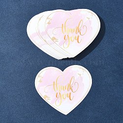 Coated Paper Thank You Greeting Card, Heart with Word Thank You Pattern, for Thanksgiving Day, Pink, 60x70x0.3mm, Hole: 4mm, 30pcs/bag(DIY-FS0007-76C)