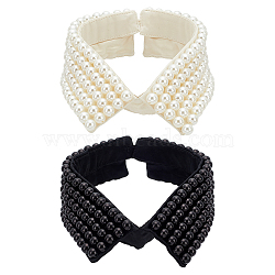 ANATTASOUL 2Pcs 2 Colors Detachable Cloth Lady's Collars, Neckline Trim, with Plastic Imitation Pearl Beads, Mixed Color, 422x75x11mm, 1pc/color(DIY-AN0001-16)