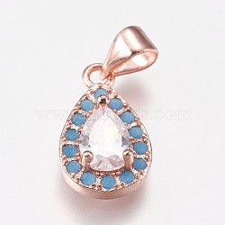 Brass Micro Pave Cubic Zirconia Pendants, teardrop, Rose Gold, 15x9x4mm, Hole: 3.5x5mm(KK-I614-063RG)