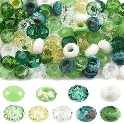 90Pcs 9 Colors Glass European Beads, Large Hole Beads, No Metal Core, Rondelle, Mixed Color, 14x8mm, Hole: 5~6mm(GLAA-YW0005-68)