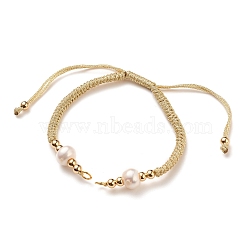 Braided Nylon Bracelet Making, with 304 Stainless Steel Open Jump Rings, Round Brass Beads and Pearl Beads, Golden, Wheat, Single Chain Length: about 7 inch(17.8cm)(AJEW-JB00765-01)
