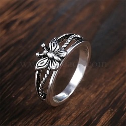 Butterfly Hollow Out Alloy Finger Rings, Antique Silver, US Size 7(17.3mm)(FS-WG9DE85-01)