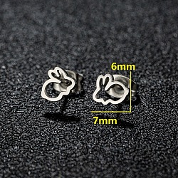 201 Stainless Steel Stud Earrings, Stainless Steel Color, Rabbit, 6x7mm(FS-WGB18B1-10)