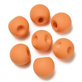 Rubberized Acrylic Beads, Round, Top Drilled, Dark Orange, 18x18x18mm, Hole: 3mm
