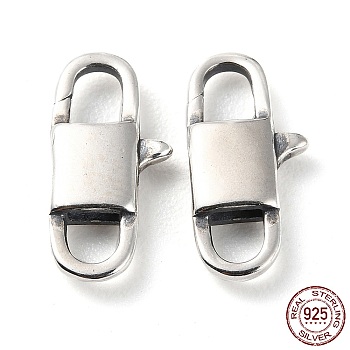 925 Thailand Sterling Silver Lobster Claw Clasps, Lock, with 925 Stamp, Antique Silver, 14.5x7x2.5mm, Hole: 2.5x3mm