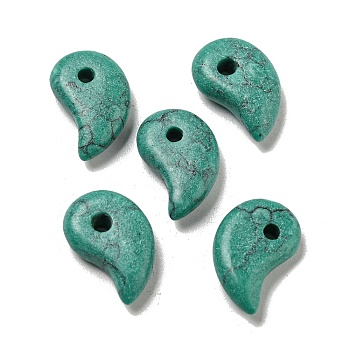 Dyed Synthetic Turquoise Beads, Magatama, Sea Green, 14.5~16x9.5~10x4~4.5mm, Hole: 2mm