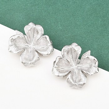 304 Stainless Steel Flower Stud Earrings, Stainless Steel Color, 37x37.5mm