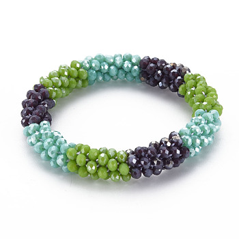 Crochet Glass Beads Braided Stretch Bracelet, Women's Nepel Handmade Jewelry, Lime Green, Inner Diameter: 1-5/8 inch(4.2cm)