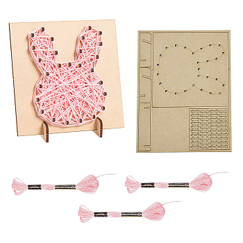 Gorgecraft 1 Set DIY String Art Kit Arts and Crafts for Children, Including Wooden Stencil and Woolen Yarn, Rabbit Pattern, 16x21cm