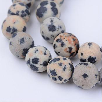 Natural Dalmatian Jasper Beads Strands, Frosted, Round, 10~10.5mm, Hole: 1.2mm, about 36pcs/strand, 15.5 inch