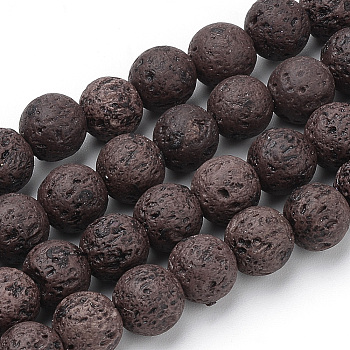 Synthetic Lava Rock Beads Strands, Dyed, Round, Coconut Brown, 6mm, Hole: 1mm, about 61pcs/strand, 14.96 inch(38cm)