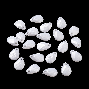 Opaque Acrylic Charms, Faceted, Teardrop Charms, White, 13x8x3mm, Hole: 1.4mm