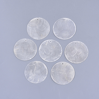 Capiz Shell Pendants, Flat Round, WhiteSmoke, 39.5x1mm, Hole: 1.8mm