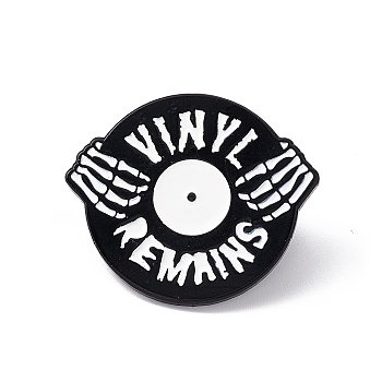 Punk Musical Instruments Enamel Pin, Electrophoresis Black Alloy Word Vinyl Remains Brooch for Backpack Clothes, Word, 25.5x30x2mm, Pin: 1.2mm