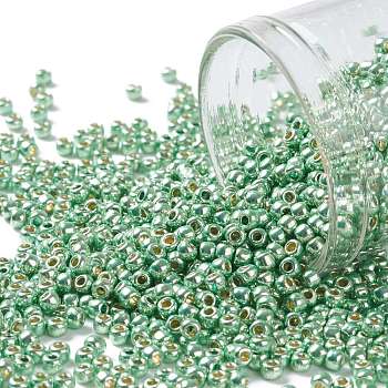 TOHO Round Seed Beads, Japanese Seed Beads, (PF570) PermaFinish Light Green Lime Metallic, 11/0, 2.2mm, Hole: 0.8mm, about 5555pcs/50g