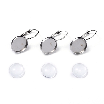 DIY Earring Making, with 304 Stainless Steel Leverback Earring Findings and Transparent Oval Glass Cabochons, Stainless Steel Color, Cabochons: 11.5~12x4mm, 1pc/set, Earring Findings: 24x14mm, Tray: 12mm, Pin: 0.8mm, 1pc/set
