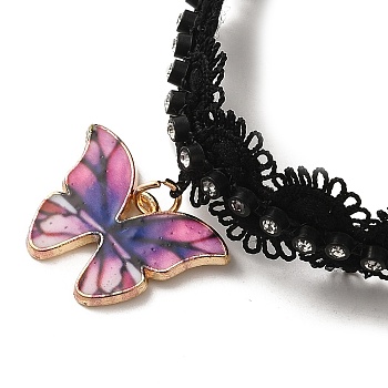 Polyester Lace Choker Necklaces, with Alloy Enamel Pendant, Flower, Butterfly, 13.78 inch(35cm)