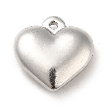 304 Stainless Steel Pendants, Puffed Heart Charms, Stainless Steel Color, 17x16.5x5mm, Hole: 1.6mm