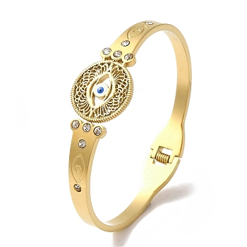 Evil Eye 304 Stainless Steel Rhinestone Hinged Bangles for Women, with Enamel, Real 18K Gold Plated, Inner Diameter: 2~2-3/8 inch(4.95~6.15cm), 19mm