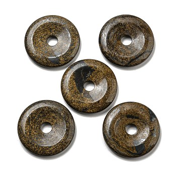 Natural Bronzite Pendants, Donut/Pi Disc Charms, 50x6.5~7.5mm, Hole: 10mm