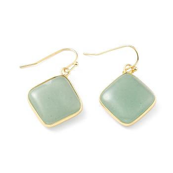 Natural Green Aventurine Dangle Earrings, Square, with Brass Findings, Lead Free & Cadmium Free, Golden, 35mm, Pin: 0.6mm