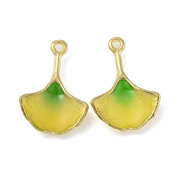 Rack Plating Alloy Enamel Pendants, Cadmium Free & Lead Free, Ginkgo Leaf Charm, Golden, 19.5x13.5x4mm, Hole: 1.4mm